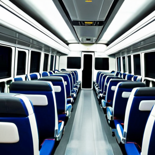 A serene and comfortable interior view of a modern Brazilian 'leito' long-distance bus. The focus is on a spacious, fully reclined seat, demonstrating the ultimate comfort and bed-like configuration. A clean, soft blanket and a small, inviting pillow are neatly placed on the seat. Subtle, professional ambient lighting from overhead fixtures illuminates the well-maintained, spotless cabin. The overall atmosphere conveys a peaceful, relaxing, and professional travel experience designed for long journeys. safe for work, appropriate content, fully clothed, professional, modest, family-friendly, perfect anatomy, correct proportions, natural pose, well-formed hands, proper finger count, natural body proportions, high-quality photography, sharp focus, inviting atmosphere.