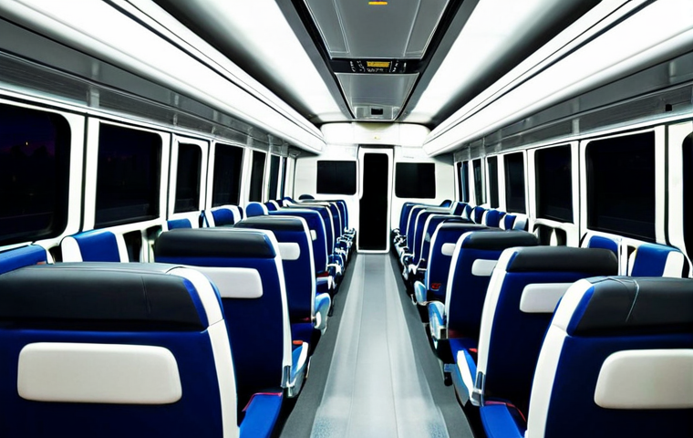 A serene and comfortable interior view of a modern Brazilian 'leito' long-distance bus. The focus is on a spacious, fully reclined seat, demonstrating the ultimate comfort and bed-like configuration. A clean, soft blanket and a small, inviting pillow are neatly placed on the seat. Subtle, professional ambient lighting from overhead fixtures illuminates the well-maintained, spotless cabin. The overall atmosphere conveys a peaceful, relaxing, and professional travel experience designed for long journeys. safe for work, appropriate content, fully clothed, professional, modest, family-friendly, perfect anatomy, correct proportions, natural pose, well-formed hands, proper finger count, natural body proportions, high-quality photography, sharp focus, inviting atmosphere.