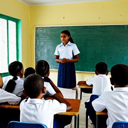 브라질의 빈부격차 문제 - **Prompt:** "A classroom in a Brazilian favela, children fully clothed in modest school uniforms are...