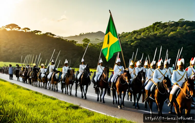 Home 13 브라질 독립운동 - Photorealistic historical reenactment of Brazil’s independence movement in 1822, a determined young ...